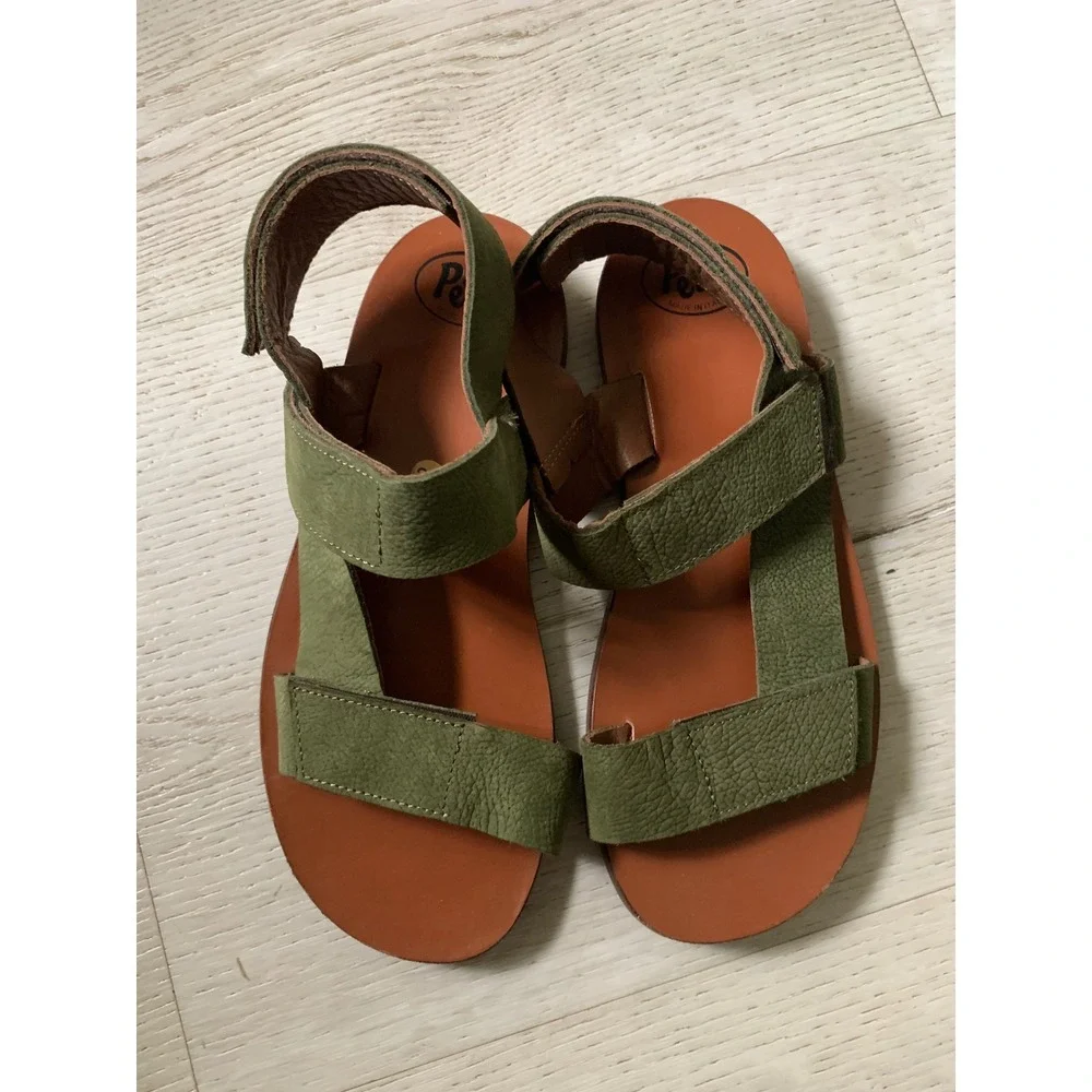 PePe Kids Olive Green Leather‎ Sandals Made in Italy Size 32 EU Hook Loop Straps